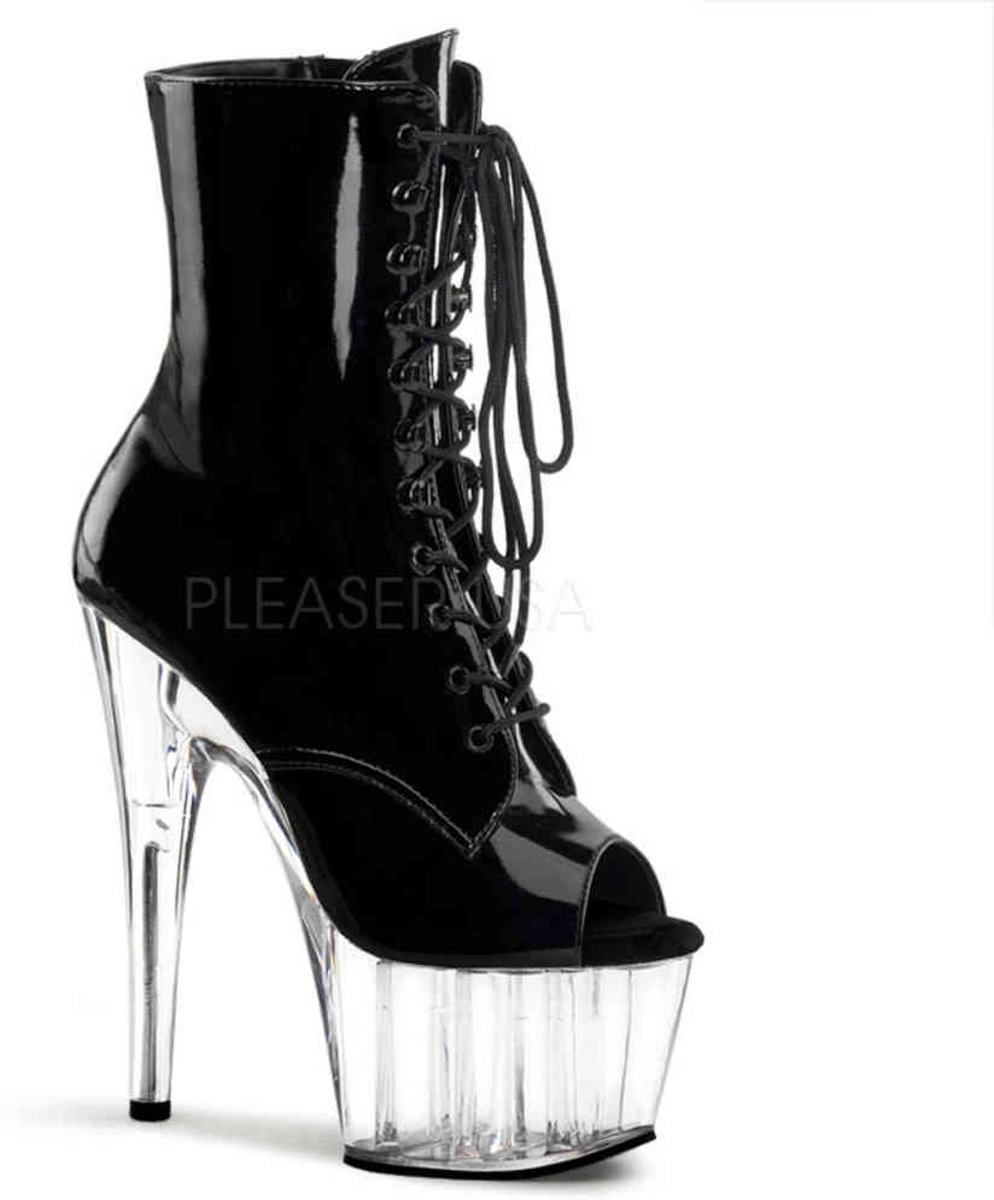 EU 39 = US 9 | ADORE-1021 | 7 Heel, 2 3/4 PF Peep Toe Lace-Up Ankle Boot, Side Zip